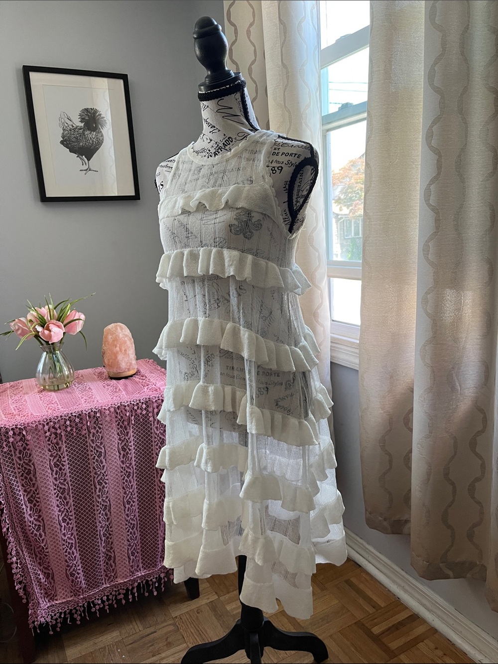 Zara White Ruffle Sheer Tiered Sleeveless Bohemian Dress Sz: S - Picture 3 of 5
